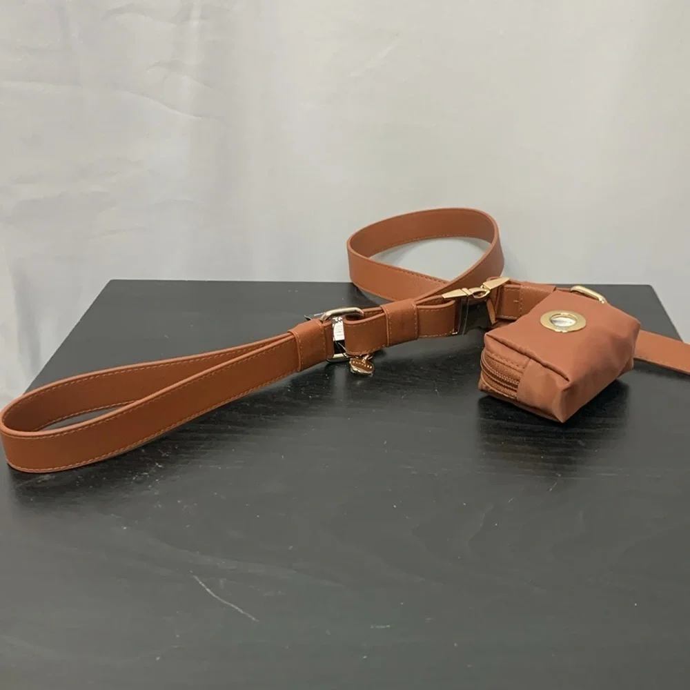 Express Tan Faux Leather 58” Dog Leash and Bag Set- NWT